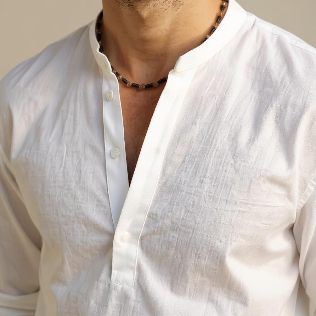 RAFFAELE DARIO LINEN MANDARIN SHIRT