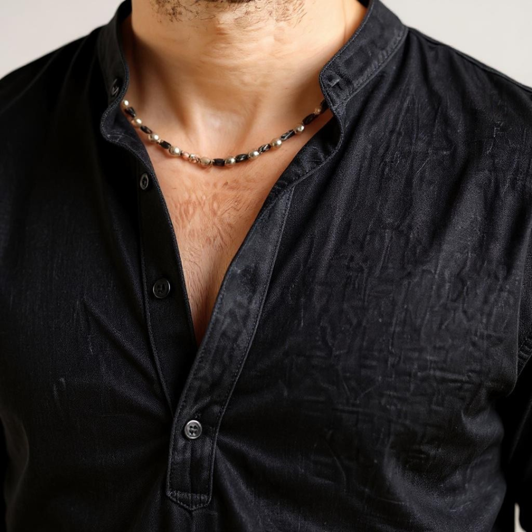 RAFFAELE DARIO LINEN MANDARIN SHIRT