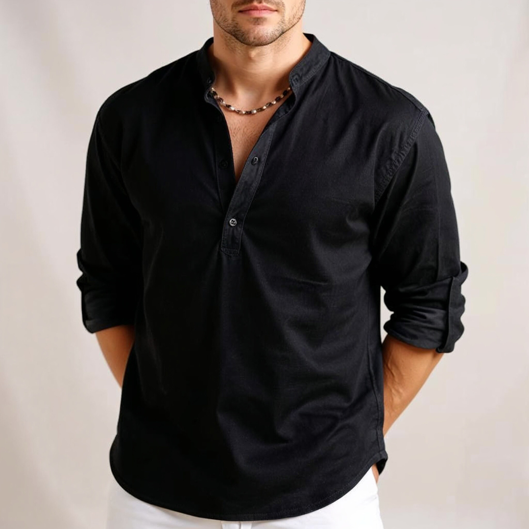 RAFFAELE DARIO LINEN MANDARIN SHIRT