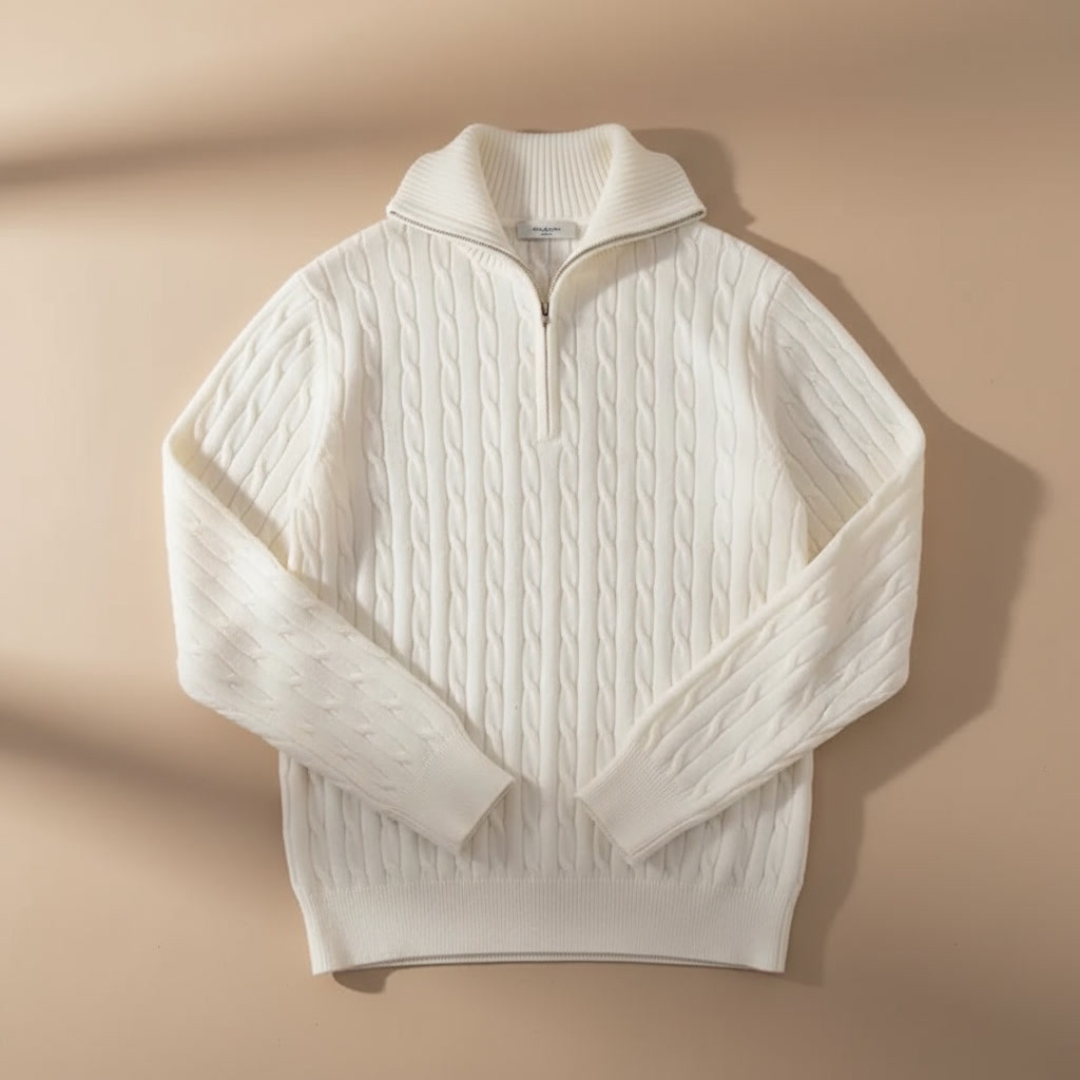 MARCO LEONARDO CABLE HALF-ZIP PULLOVER