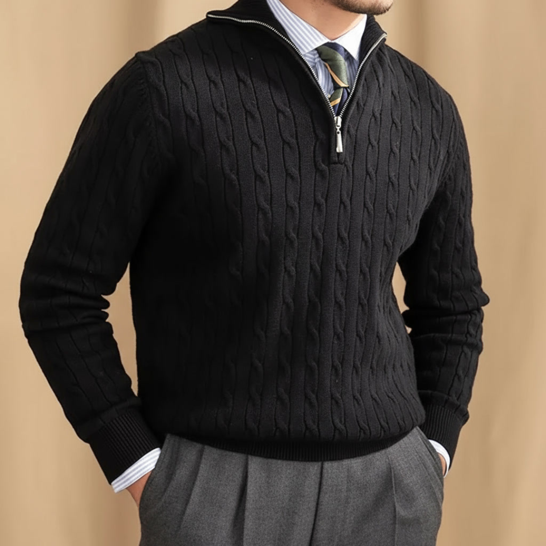 MARCO LEONARDO CABLE HALF-ZIP PULLOVER