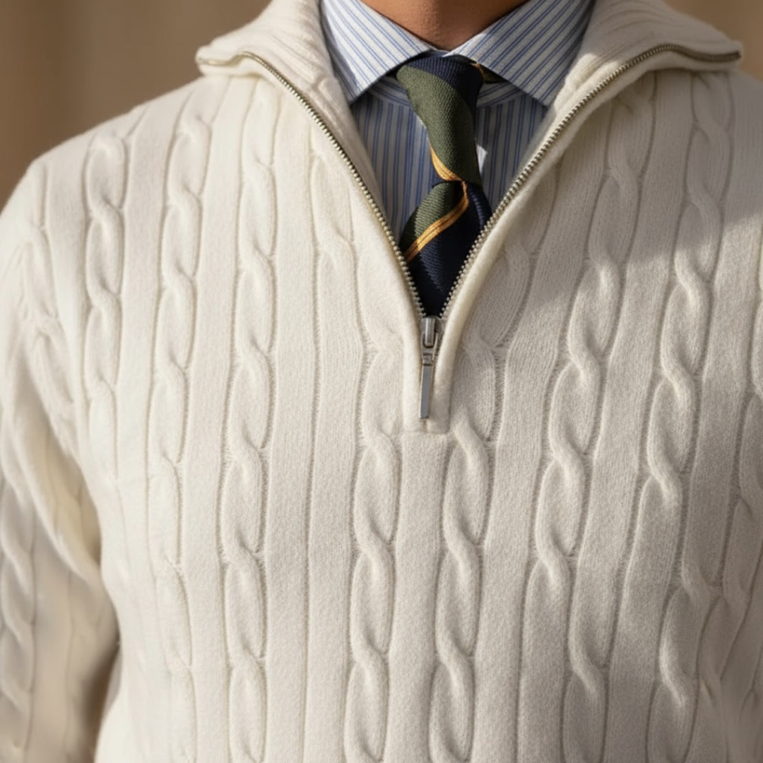 MARCO LEONARDO CABLE HALF-ZIP PULLOVER