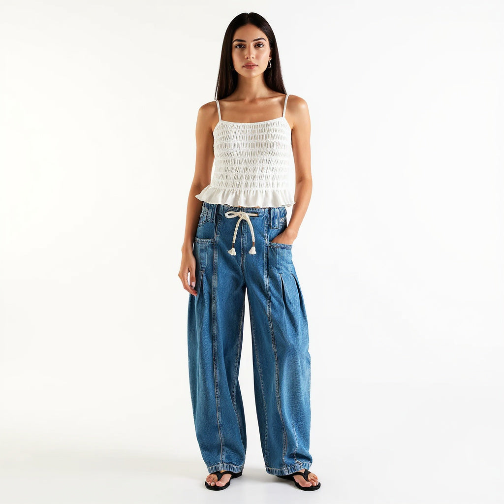 GIULIA FRANCESCA DRAWSTRING WIDE-LEG JEANS
