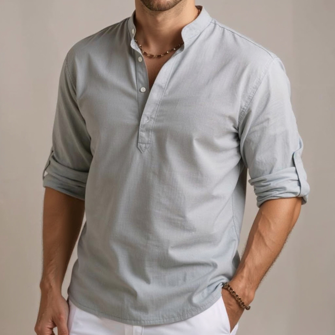 RAFFAELE DARIO LINEN MANDARIN SHIRT