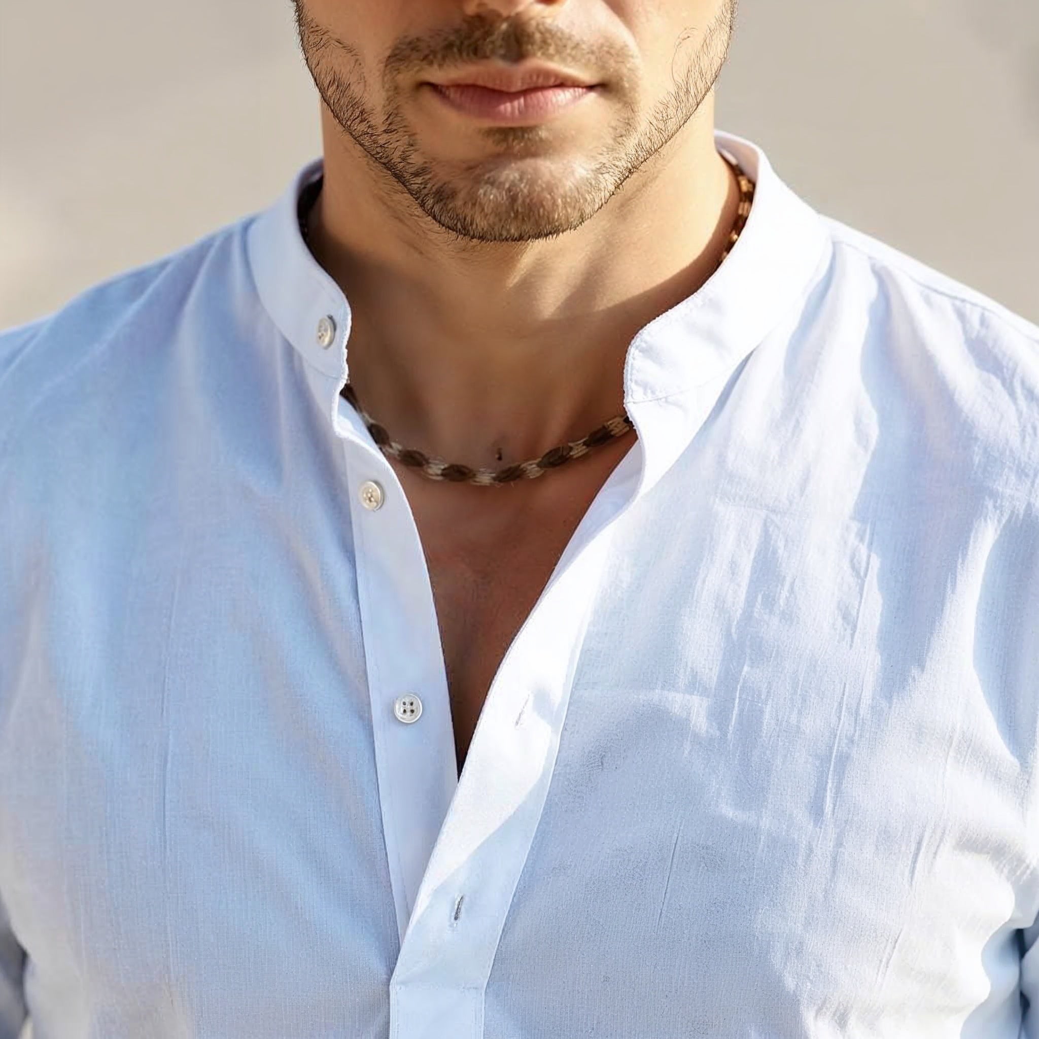 RAFFAELE DARIO LINEN MANDARIN SHIRT