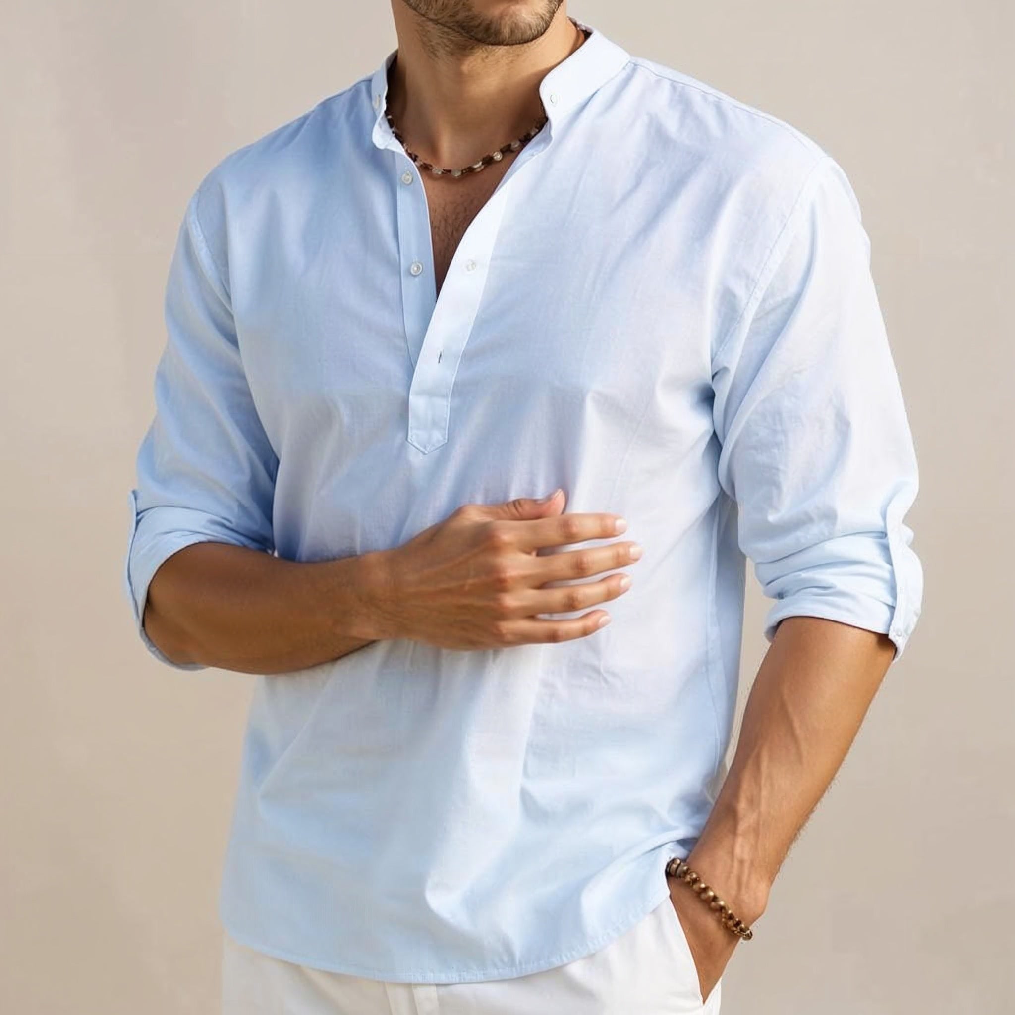 RAFFAELE DARIO LINEN MANDARIN SHIRT