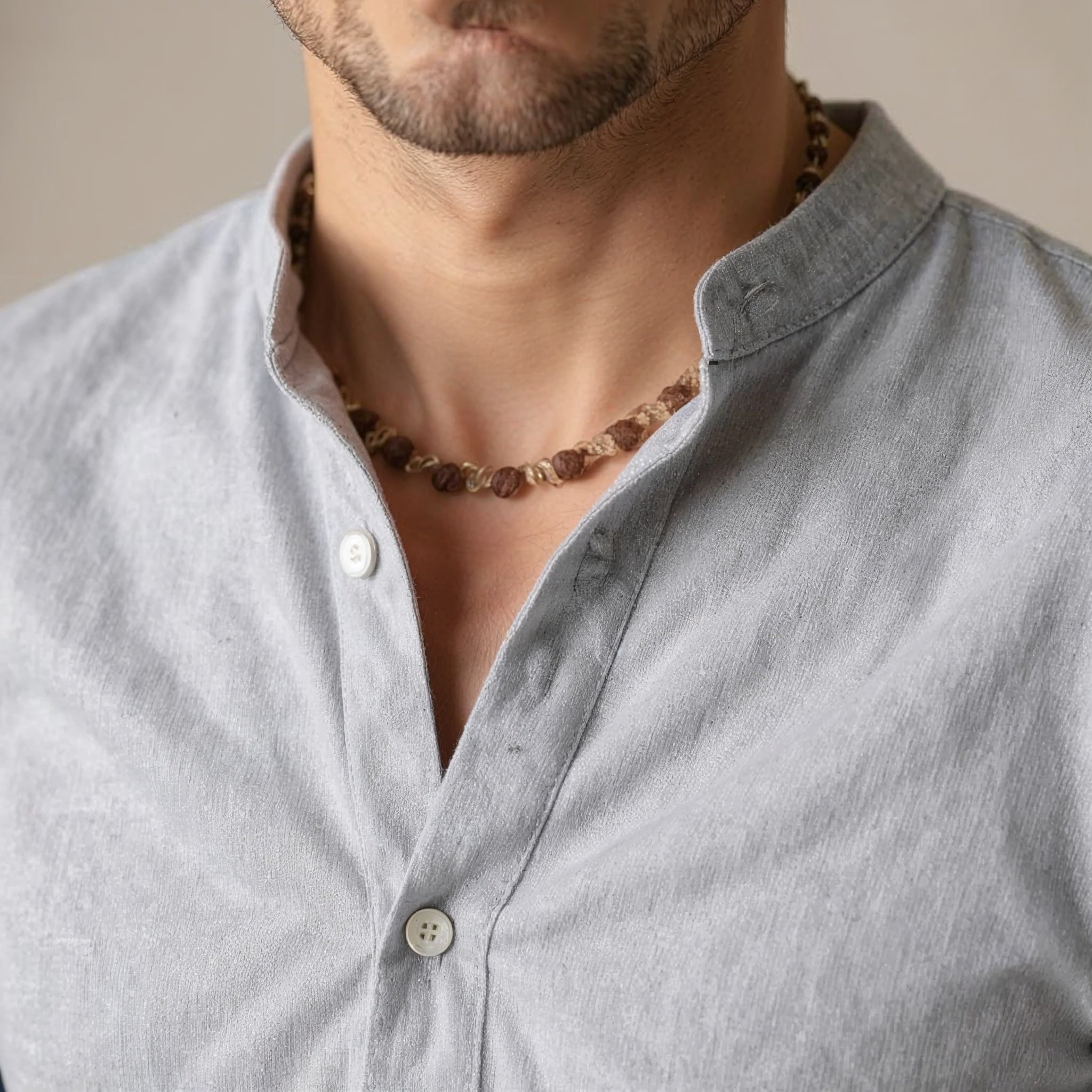 RAFFAELE DARIO LINEN MANDARIN SHIRT